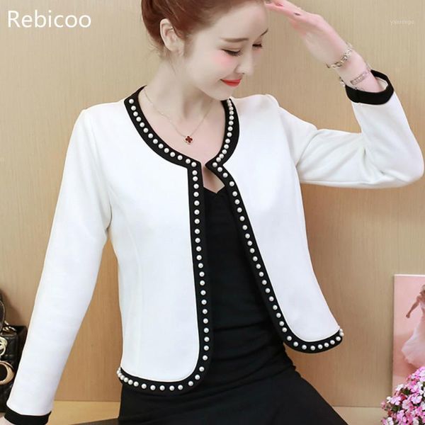 

chaquetas mujer fall short jacket women casaco feminino coats and jackets women long sleeve beading white jacket1, Black;brown