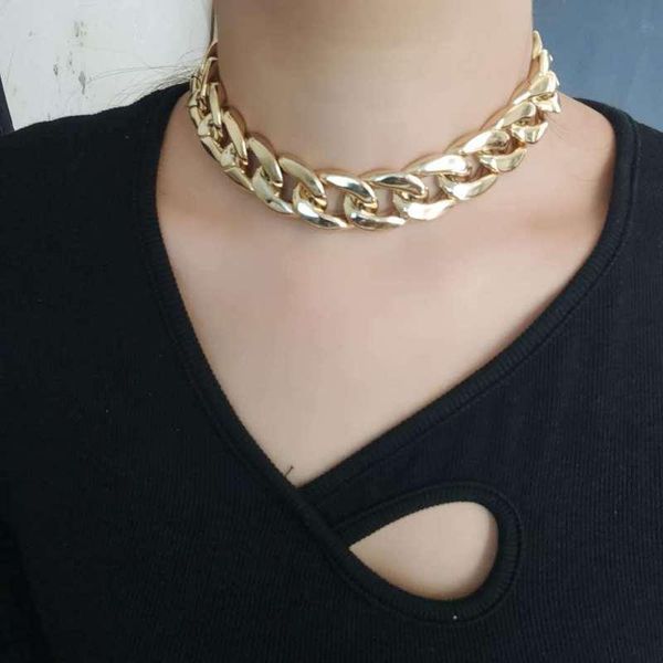 

2021 trendy alloy two-color electroplating punk chain necklace exaggeration hip hop clavicle chain necklace female gift jewelry, Silver