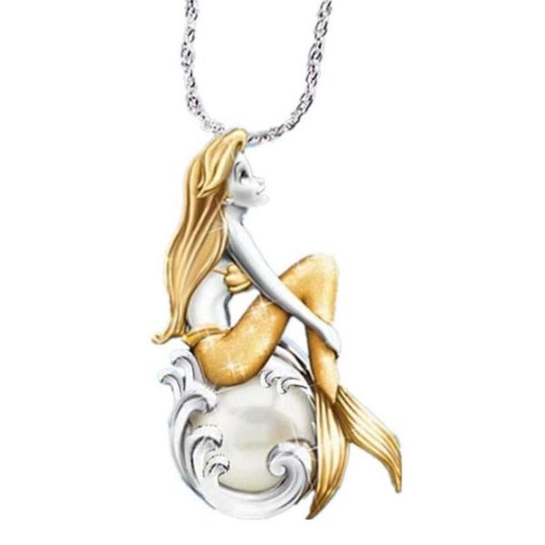 

fashion romantic two-color mermaid necklace pendant women's elegant temperament valentine's day charm jewelry gift wholesale, Silver