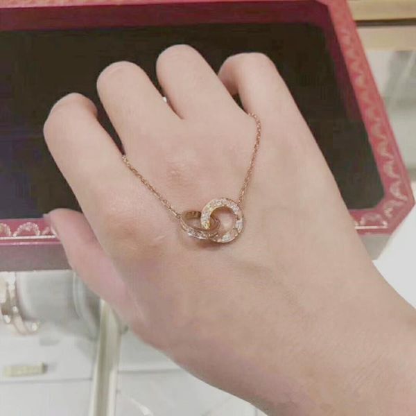 

fashion love necklace jewelry men women double ring full cz two rows diamond necklace octagonal screw cap couple gift, Silver