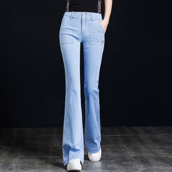 

women's spring autumn slim high waist straight pants full length jeans n0194, Blue