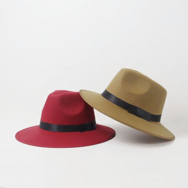

retro flat men women autumn and winter british style jazz big brim fur fashion street felt hat