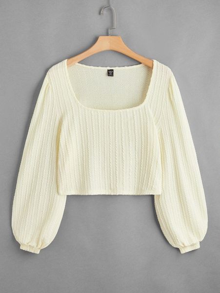 

plus square neck bishop sleeve t-shirt r8gm#, Black