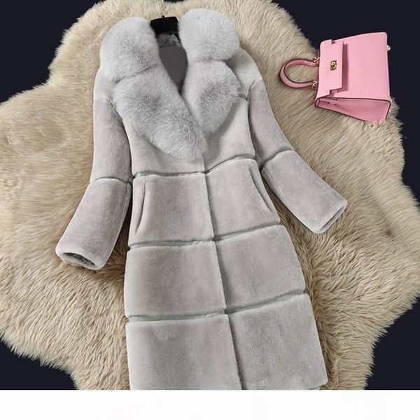 

lugentolo faux fur coat women autumn and winter new stitching fur collar turn-down collar covered button plus size 5xl y200926, Black