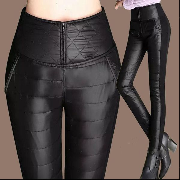 

thicken down cotton winter warm pants women elastic waist ladies skinny trousers womens casual leggings outwear female pants, Black;white
