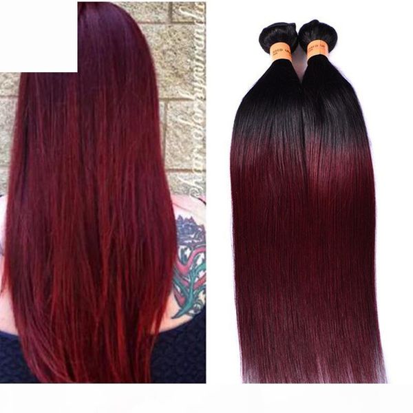 

passion ombre straight hair weaves 4 bundles dark red 1b 99j burgundy brazilian virgin hair 100% human hair weave bundles, Black