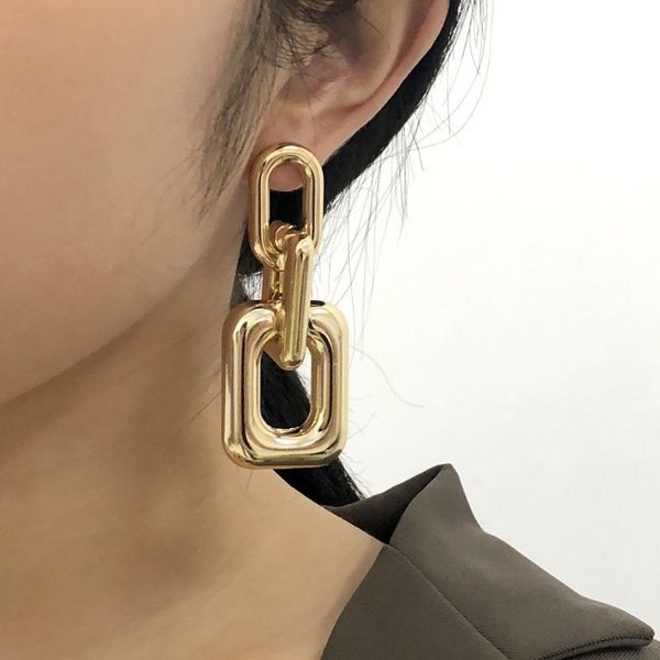 

hoop & huggie kmvexo 2021 fashion metal statement earrings gold color geometric for women hanging dangle earring punk jewelry, Golden;silver