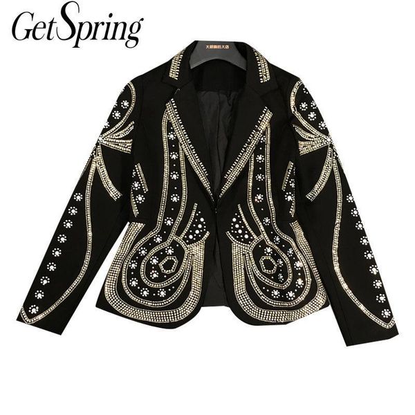 

getspring women coat patchwork diamond black coats jackets women vintage all match black women coats new fashion jackets 201013, Black;brown