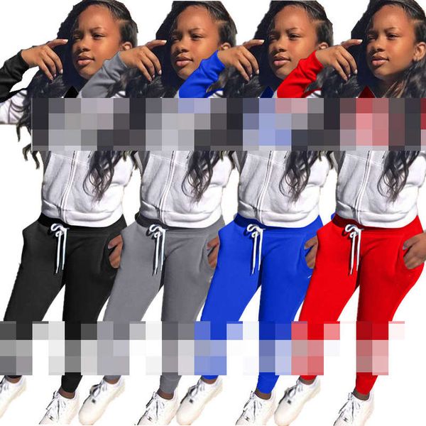 

mn8322 women's fashion letter print color matching sports casual suit, Gray