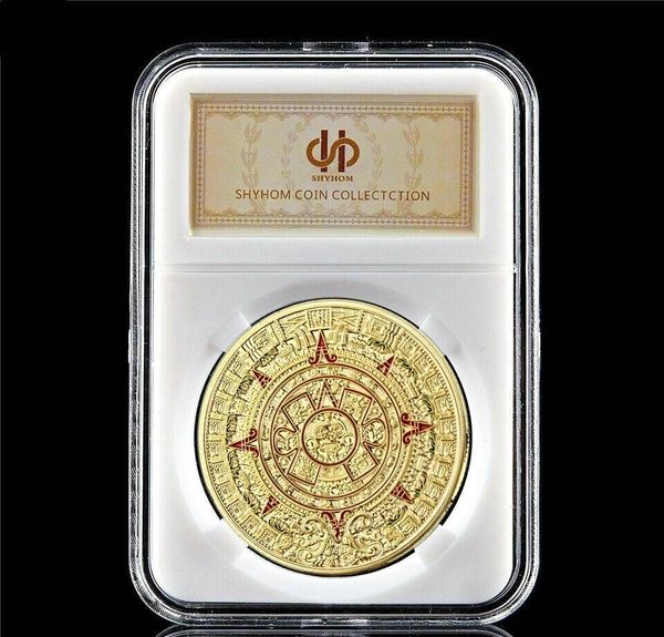 

plated gold aztec монета w / pccb монета коллекционные коммуникативные mayan mexica календарь сувенирная 1oz box wmtqx comb2010
