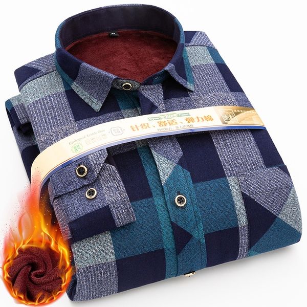 

winter warm shirts for men regular fit thicker blouse asia plus size big plaid casual clothing long sleeves camisa masculina 201120, White;black