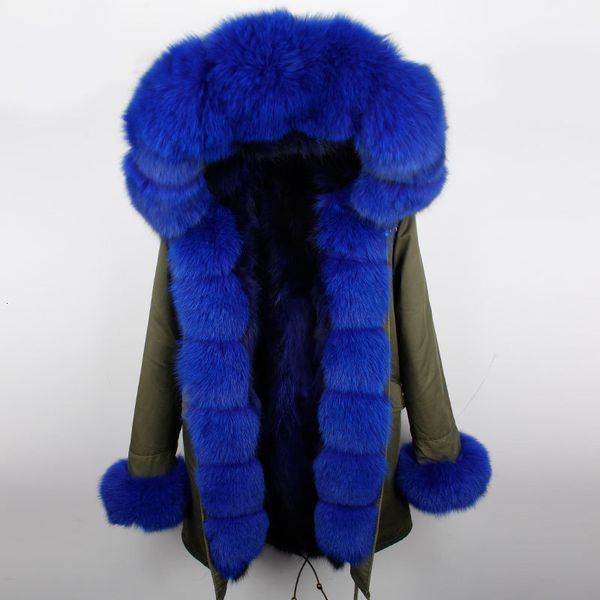 

party 2021 new winter real natural female leather jacket fox collar loose long detachable fur coat qasd, Black