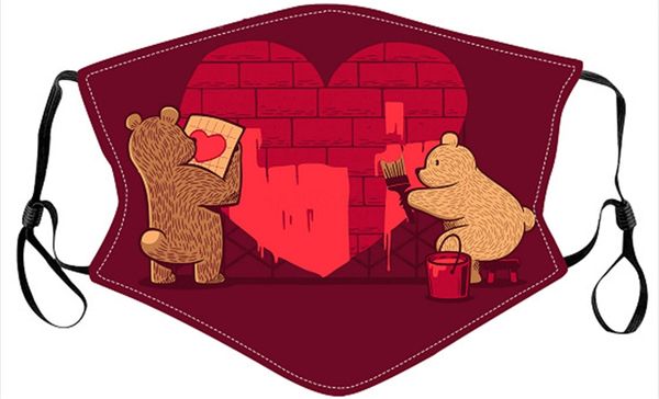 

fashion lady bear printed cotton mask for valentines day can contain pm2.5 warm breathable mask sle #126#20011103