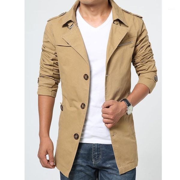 

wholesale- trench coat men slim 2017 autumn single breasted mens overcoat long sleeve khaki army green black plus size 3xl 4xl 5xl1, Tan;black
