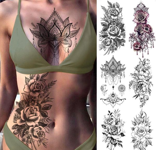 

stickers tattoo women flash rose girl flower transfer water art tattoo chest jewelry tatoos temporary waist body purple bracelet bbysx