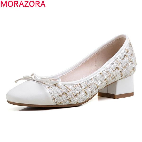 

morazora 2021 new brand fashion women pumps sweet square toe summer shallow party shoes square heels elegant ladies shoes, Black