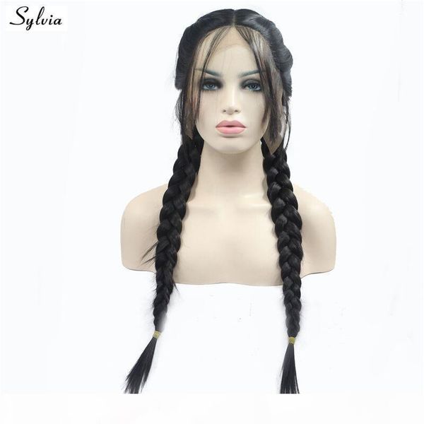 

new arrival natural color braids with baby hair synthetic lace front wigs braided box braids wig long glueless heat resistant fiber, Black