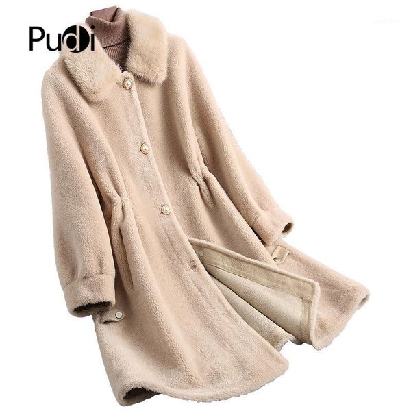 

pudi a18195-1 2019 women new fashion real wool shearing jacket lady collar leisure fall/winter wool coat1, Black