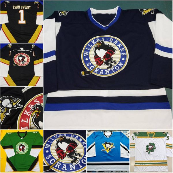 

men's reverse retros jerseys wilkes barre scranton penguins 1 from dwight 15 archibald hockey jersey embroidery stitched any number and, Black