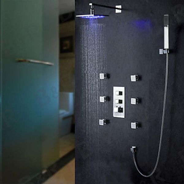 

becola 8 дюймы водить 3 цвета термостатического controlled насадки для душа и массаж форсунки ванной термостатического душ дождя набор sqcdj