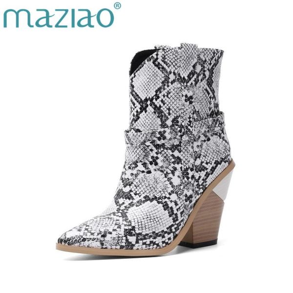 

boots winter fall ankle cowboy for women punk botas mujer black high heel leather snake print cowgirl chunky