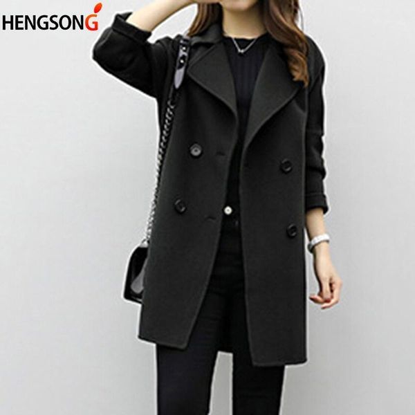 

women's woolen coat new fashion long loose double-breasted slim type female autumn winter warm wool blends1, Black