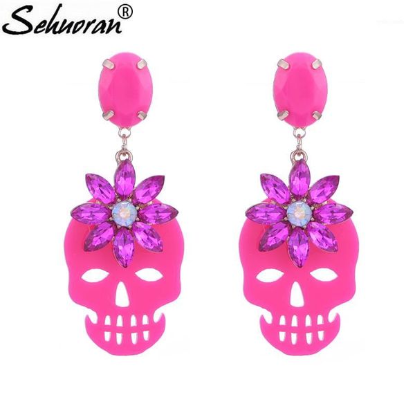 

dangle & chandelier sehuoran crystal stone beautiful color drop earrings for woman zinc alloy pendients resin skull fashion jewelry gifts1, Silver