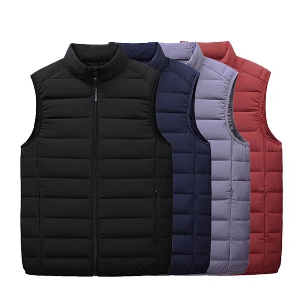 

winter men's ultralight sleeveless duck down vest warm lightweight waistcoat solid jackets male fashion waterproof zipper coats 220105, Black