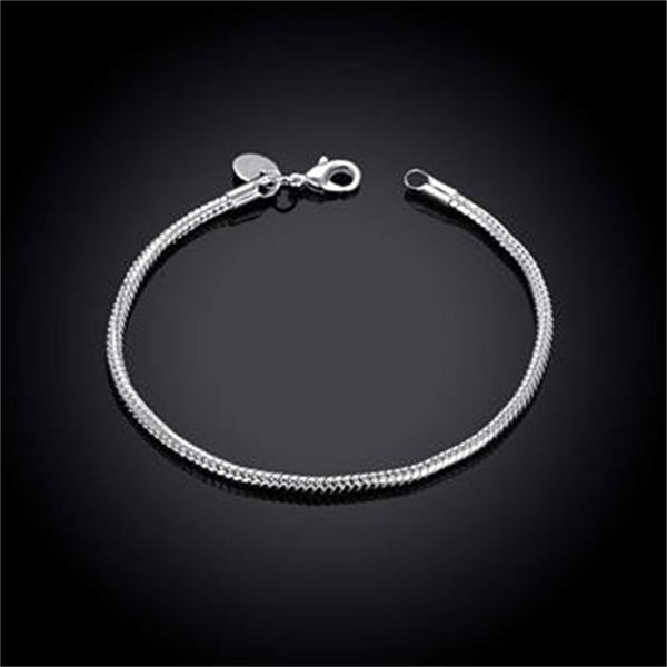 

charm 3mm silver 8 inches snake long 925 chain bracelet ing, Black