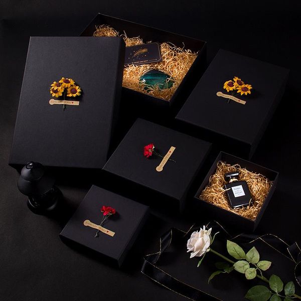 

black kraft paper flower gift box for festival birthday anniversary valentine's day grass gifts boxes, Pink;blue