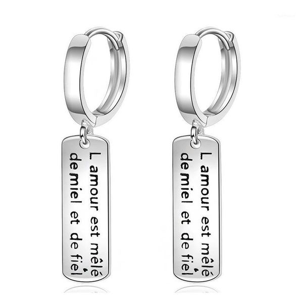 

simple rectangle english letter long pendant small hoop earrings silver color loop huggie earrings fashion jewelry for women men1, Golden;silver