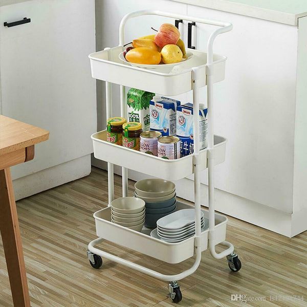

3tier heavy duty abs rolling utility cart storage organizer art craft cart white