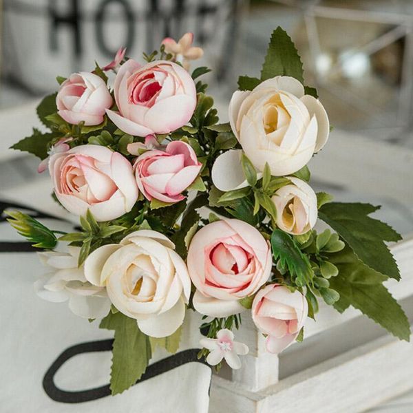 

decorative flowers & wreaths 10 heads/1 bouquet silk roses fake bride holding floral for home wedding decoration artificial