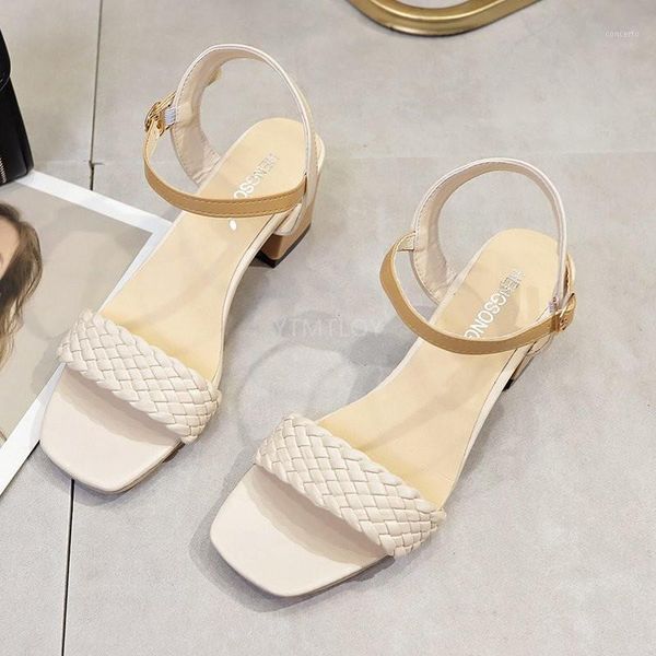 

shoes women leather buckle sandals rubber beach pumps shoes low heels square heel summer buckle strap sandalias femenina1, Black