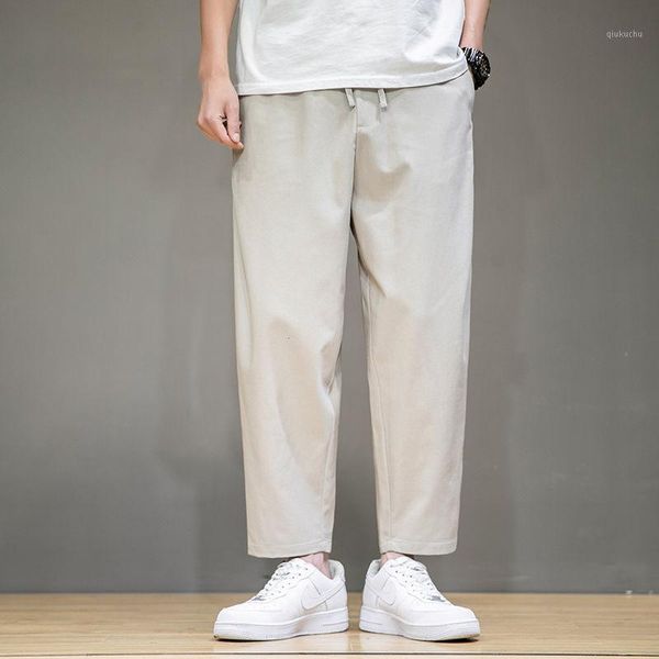 

2020 men's solid cotton linen ankle-length pants man chinese style loose casual pants male summer oversize toursers1, Black