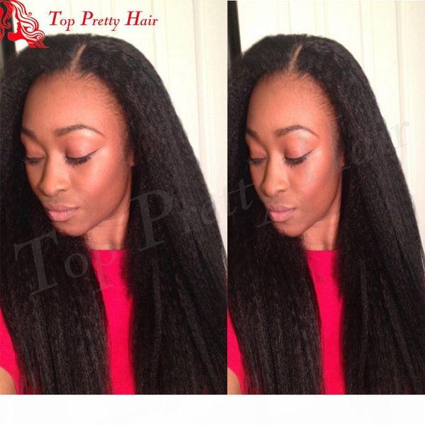 

italian yaki glueless upart wig for black women brazilian virgin hair kinky yaki straight u part wig, Black;brown