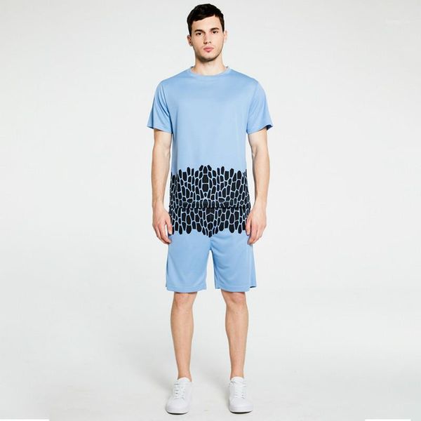 

2020 new casual men outfits t shirt shorts summer tracksuit fitness printing clothes sports suit jogging sweatsuit two piece set1, Gray