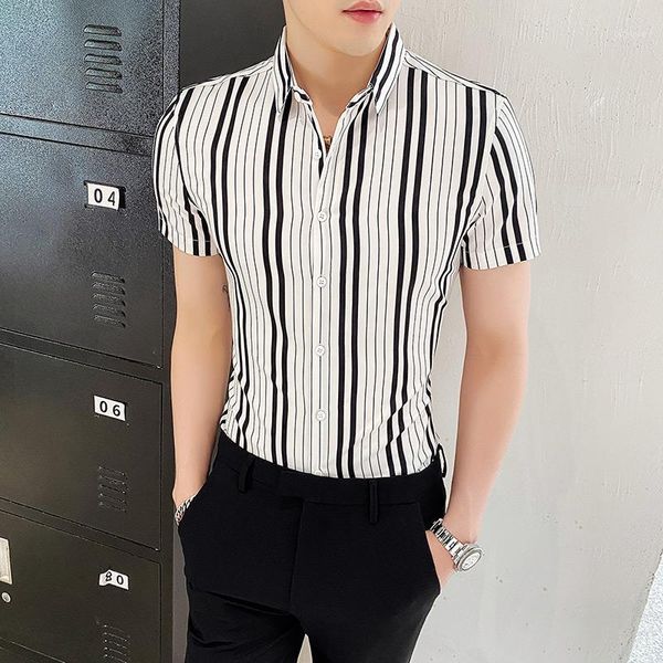 

men shirts 2020 summer casual men striped shirt short sleeve streetwearbrand business shirts masculina short sleeve shirt1, White;black