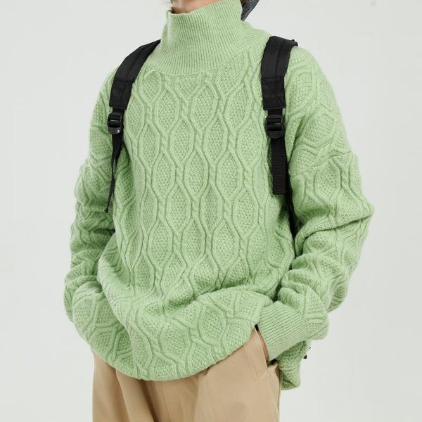 

men's sweaters men solid color pullovers turtleneck sweater male women streetwear vintage casual loose couple knitwear, White;black