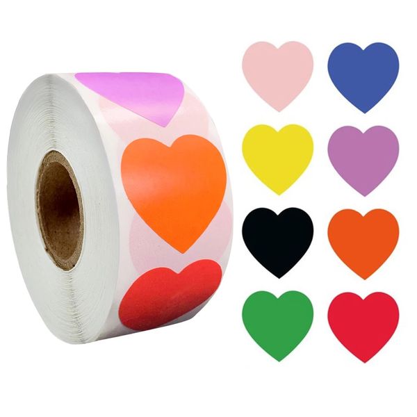 500 шт. / Рулон Персонализация сердца этикетки наклейки цветных кодов точек этикетки наклейки 1 дюйма красный, синий, розовый, черный, пользовательские наклейки канцелярские товары