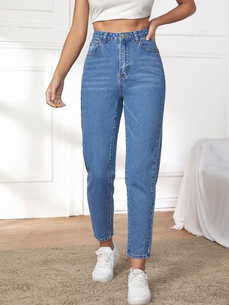 

high waist mom fit jeans x7cj#, Blue