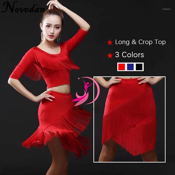 

new women plus size latin dance dress fringe ballroom dance competition dresses lady modern waltz/tango/cha cha/salsa costumes1, Black;red