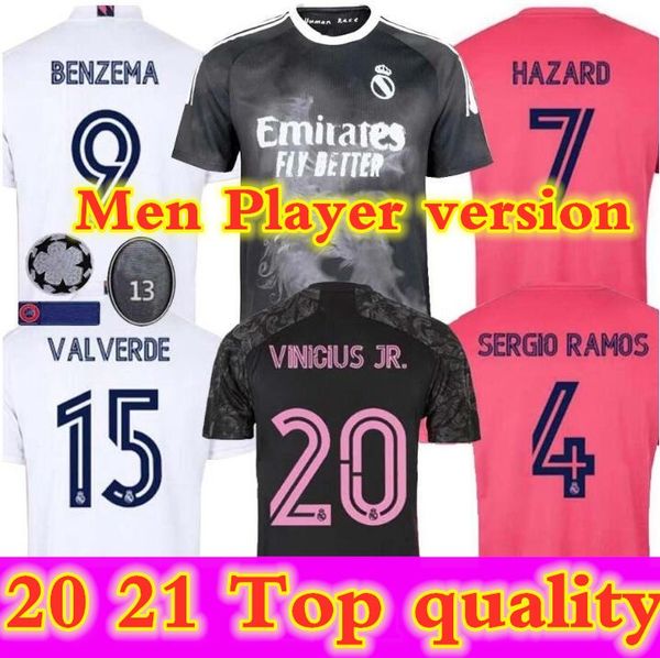 

player version soccer jerseys real madrid 20 21 hazard jovic benzema camiseta de futbol 2020 2021 vinicius rodrygo modric football shirt, Black;yellow