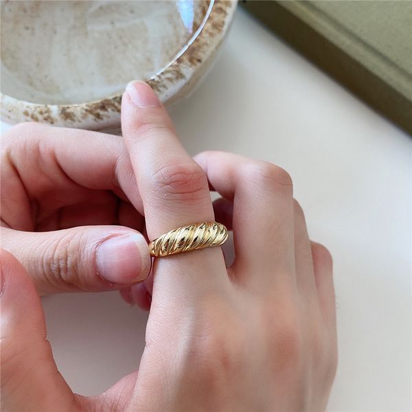 100% 925 Anéis ajustáveis ​​de prata esterlina para anéis de dedo de mulheres curvadas anel de estilo punk grande