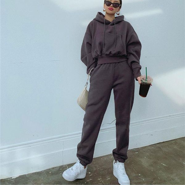 

two piece set streetwear hooded solid color short and loose long pants 2 piece set women fashion sport tracksuits, Gray