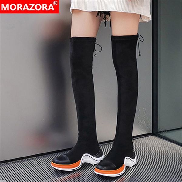 

2020 stretch boots genuine leather women over the knee boots mixed color fashion long boots woman casual shoes210, Black