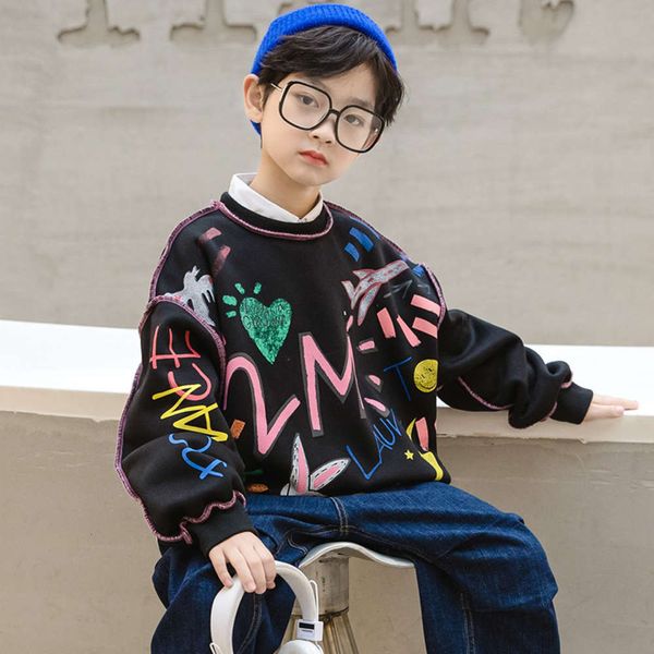 

sle 2020 new foreign plush autumn sweater winter long sve trendy wear children's undergarment, Black