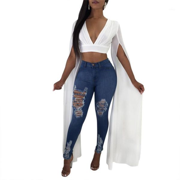 

deep v-neck white blouse shirts for women high street 2020 split long sleeve slim ladies chiffon fashion blusas female1