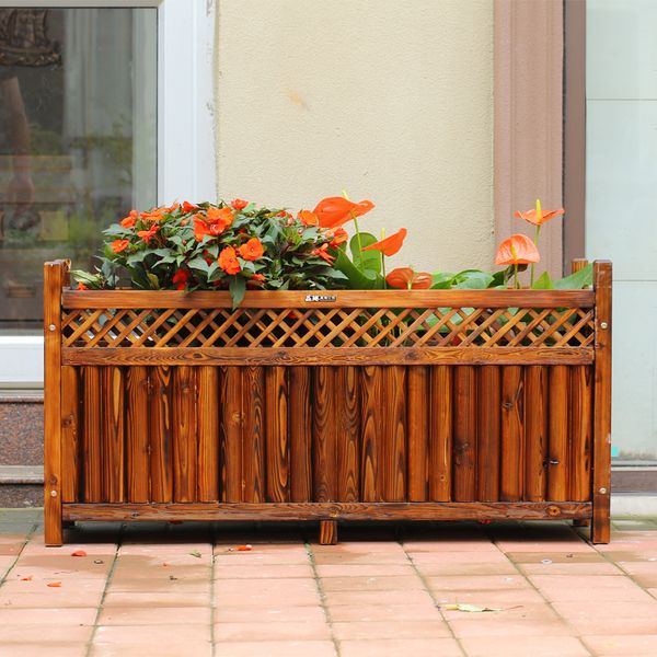 

garden decorations solid wood rectangular new chinese grid flower pot wholesale