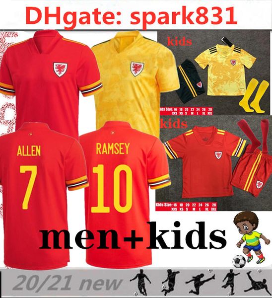 

men +kids kit 2020 2021 wales soccer jerseys national team cymru home away bale james ramsey maillot de football shirts, Black;yellow